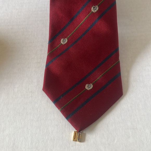 DAKS London Red & Blue Striped Silk Tie with DAKS Logo - Picture 3 of 7